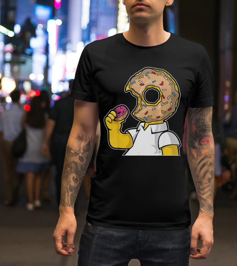 MMMM Donuts Head Character With Classic Sprinkles And Pink Frosted Bite T-Shirt