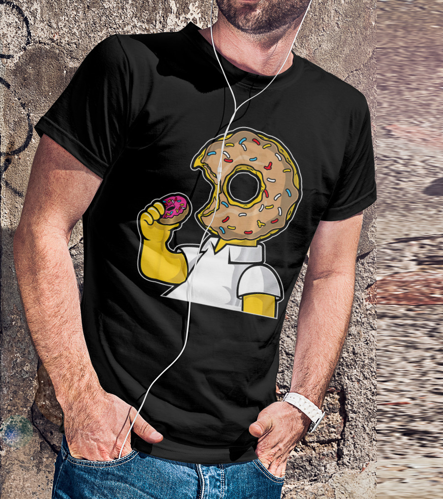 MMMM Donuts Head Character With Classic Sprinkles And Pink Frosted Bite T-Shirt
