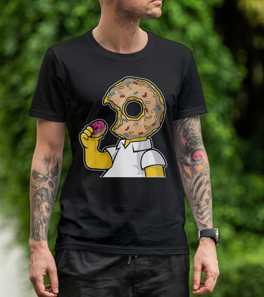 MMMM Donuts Head Character With Classic Sprinkles And Pink Frosted Bite T-Shirt