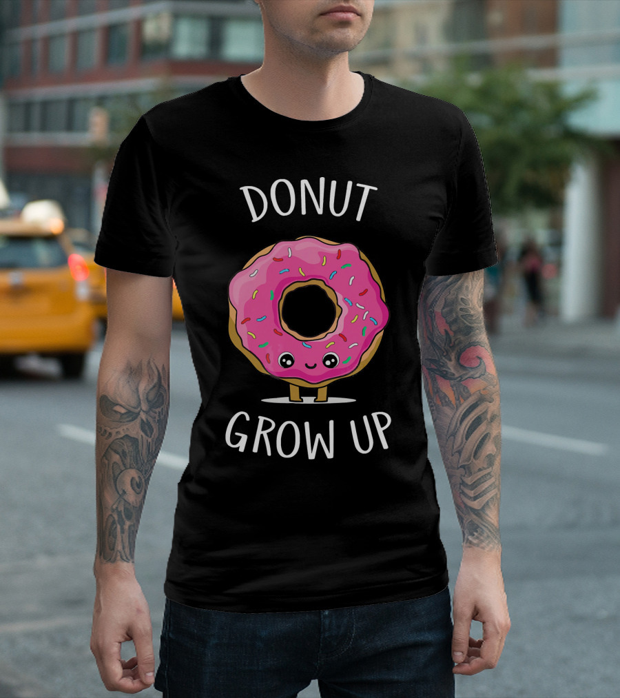 Donut Grow Up Funny Cute Pink Sprinkled Donut with Smiley Face T-Shirt
