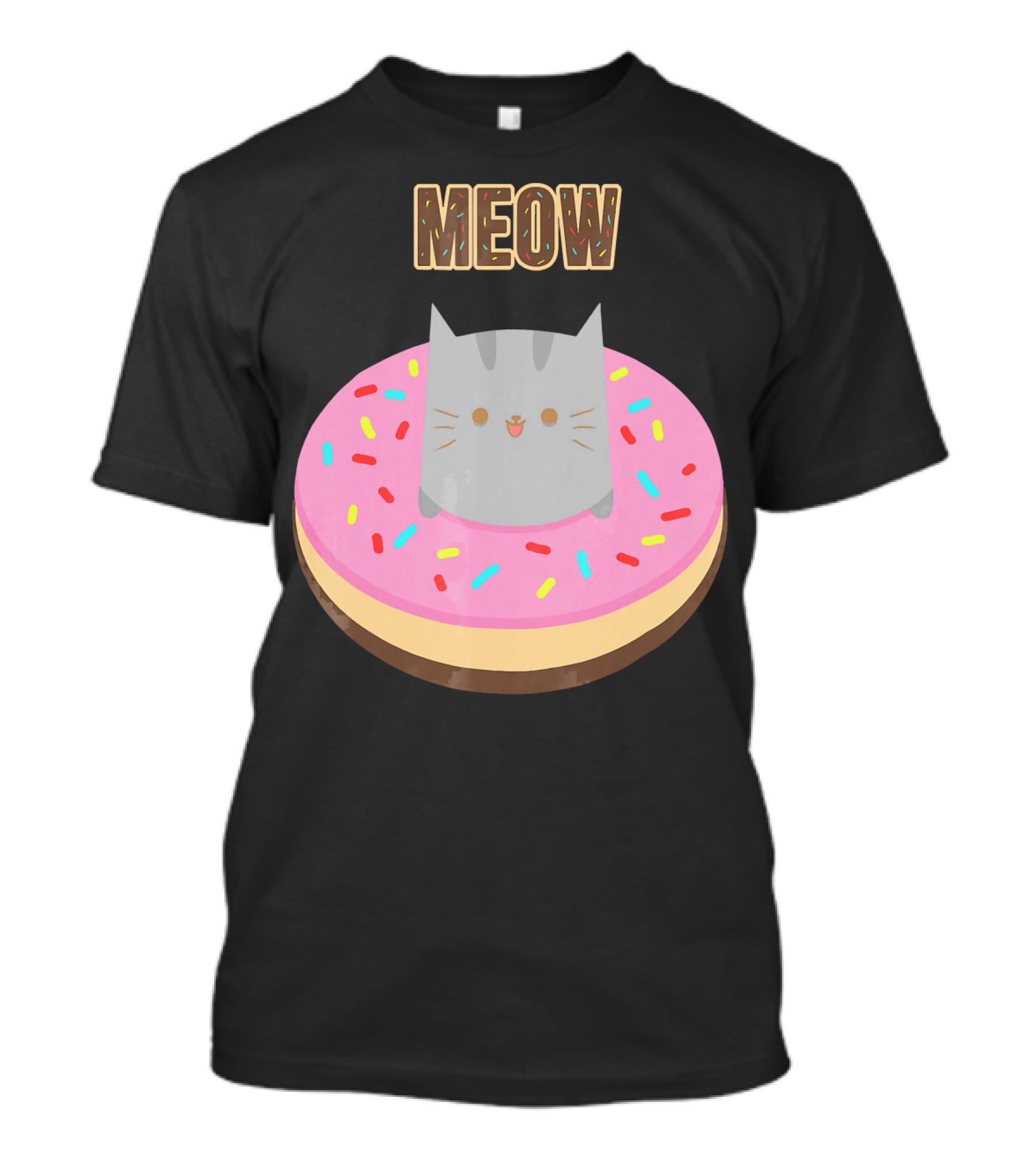 MEOW Adorable Cat Sitting In Colorful Donut T-Shirt