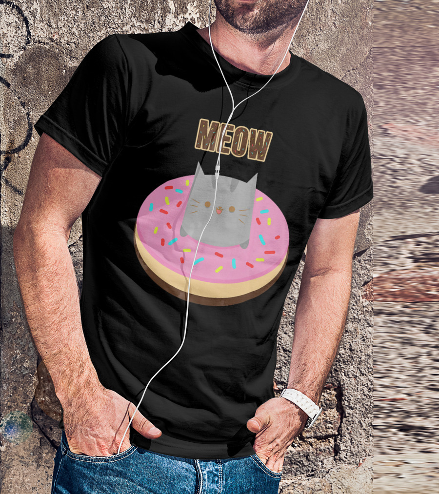 MEOW Adorable Cat Sitting In Colorful Donut T-Shirt