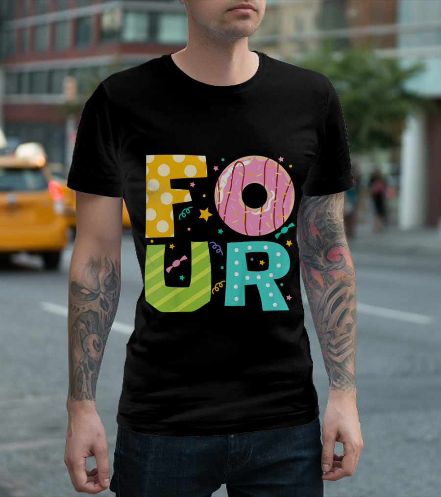 Kids Donut FOUR Year Birthday T-Shirt