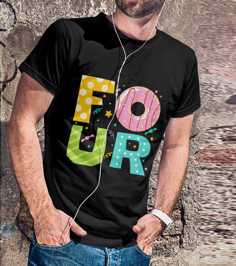 Kids Donut FOUR Year Birthday T-Shirt