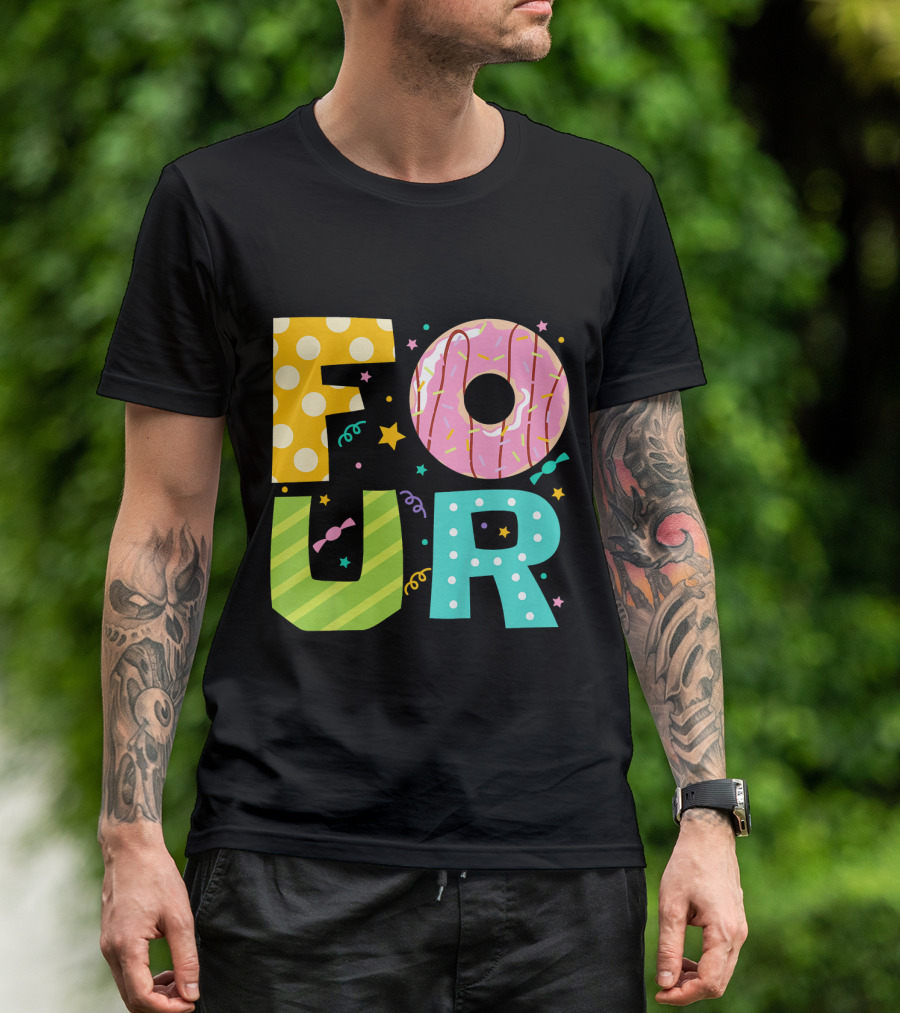 Kids Donut FOUR Year Birthday T-Shirt