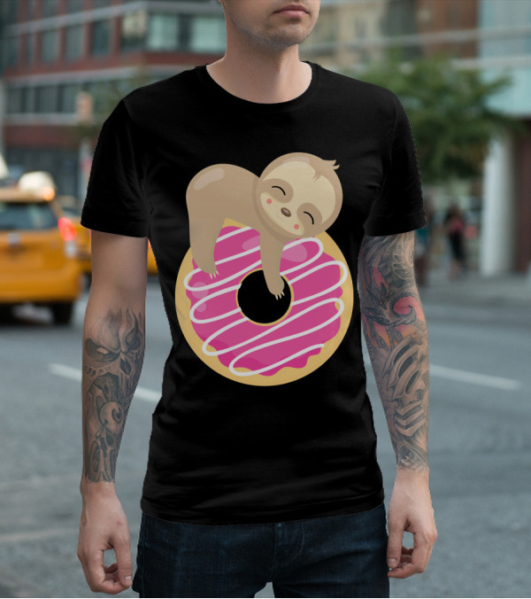 Sloth Donut Funny Animal Cute Pink Pastry Delight T-Shirt