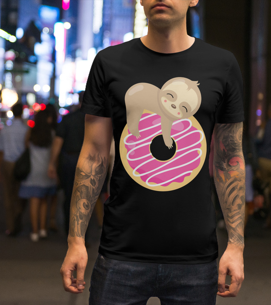 Sloth Donut Funny Animal Cute Pink Pastry Delight T-Shirt