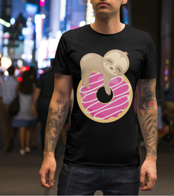 Sloth Donut Funny Animal Cute Pink Pastry Delight T-Shirt