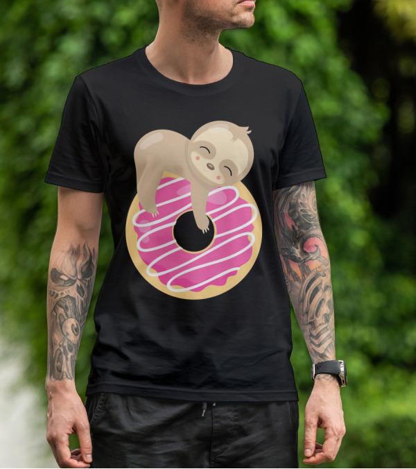 Sloth Donut Funny Animal Cute Pink Pastry Delight T-Shirt