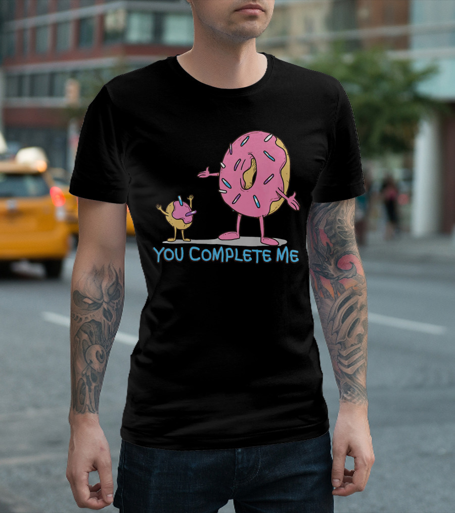 Funny You Complete Me Pink Sprinkled Donut Duo Hugging T-Shirt