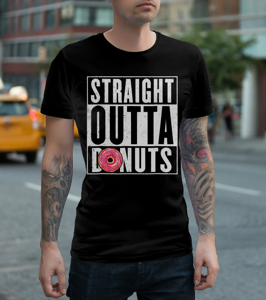 Straight Outta Donuts Pink Frosted Doughnut T-Shirt
