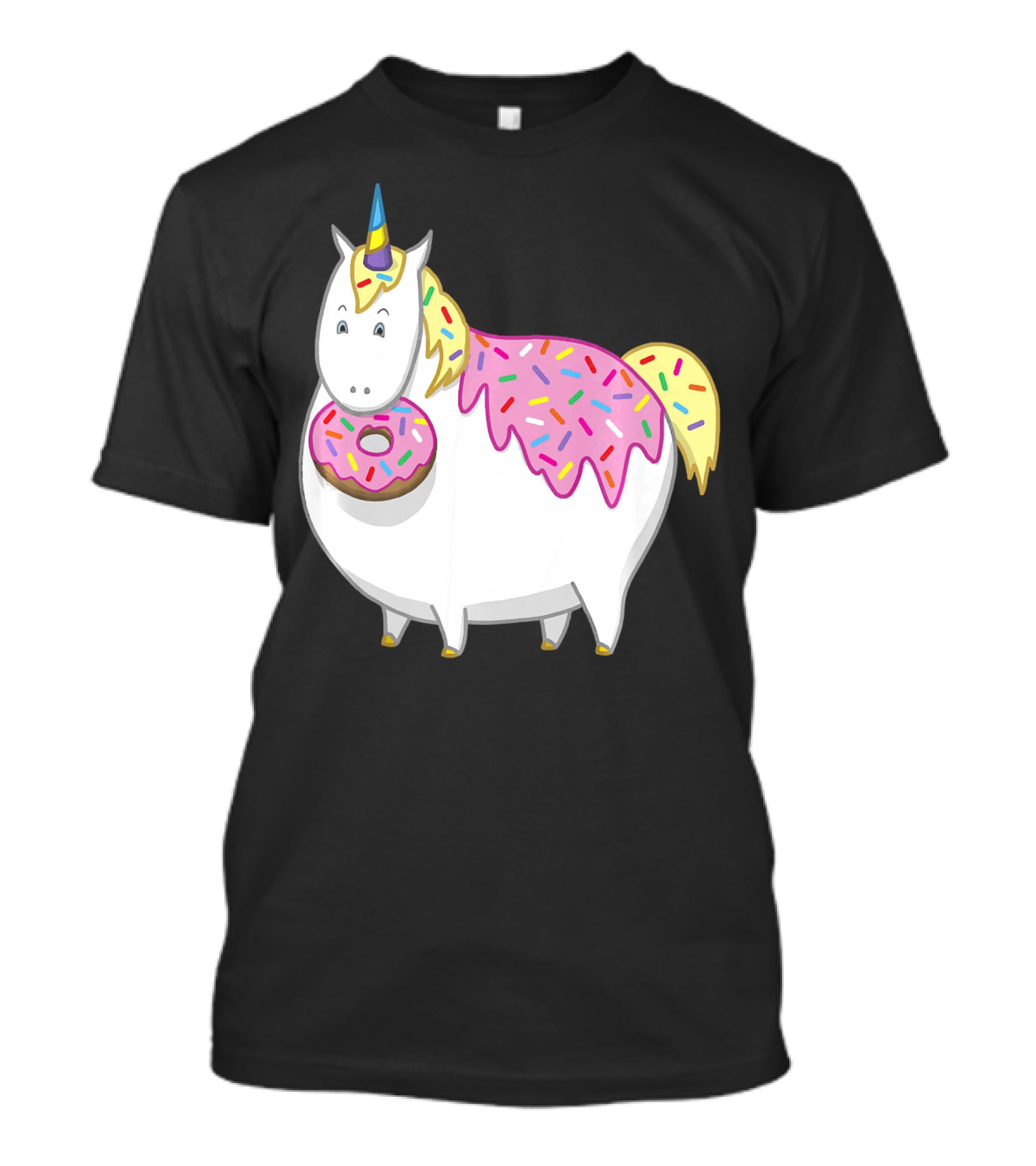 Funny Cute Fat Unicorn With Pink Frosting Doughnut T-Shirt