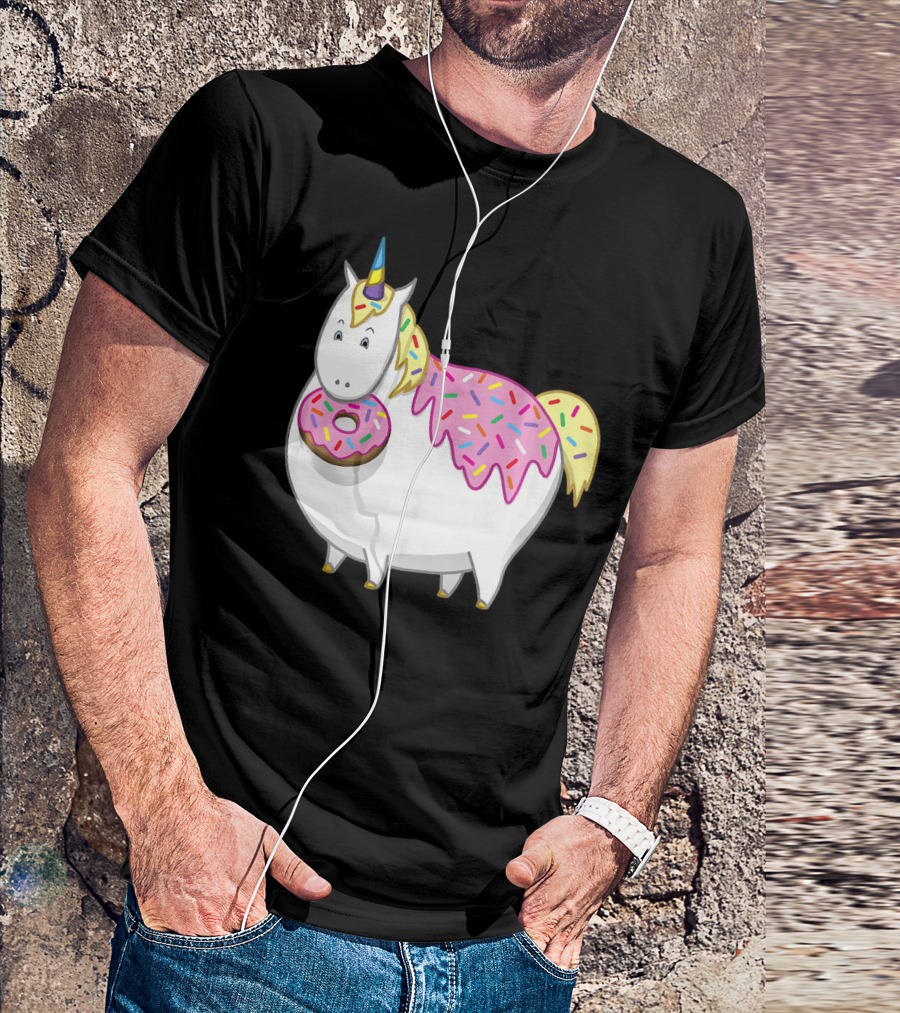 Funny Cute Fat Unicorn With Pink Frosting Doughnut T-Shirt