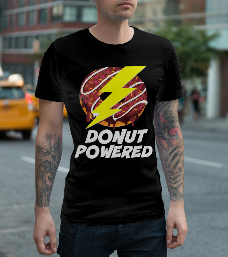 Donut Powered Lightning Bolt Donut with Sprinkles T-Shirt