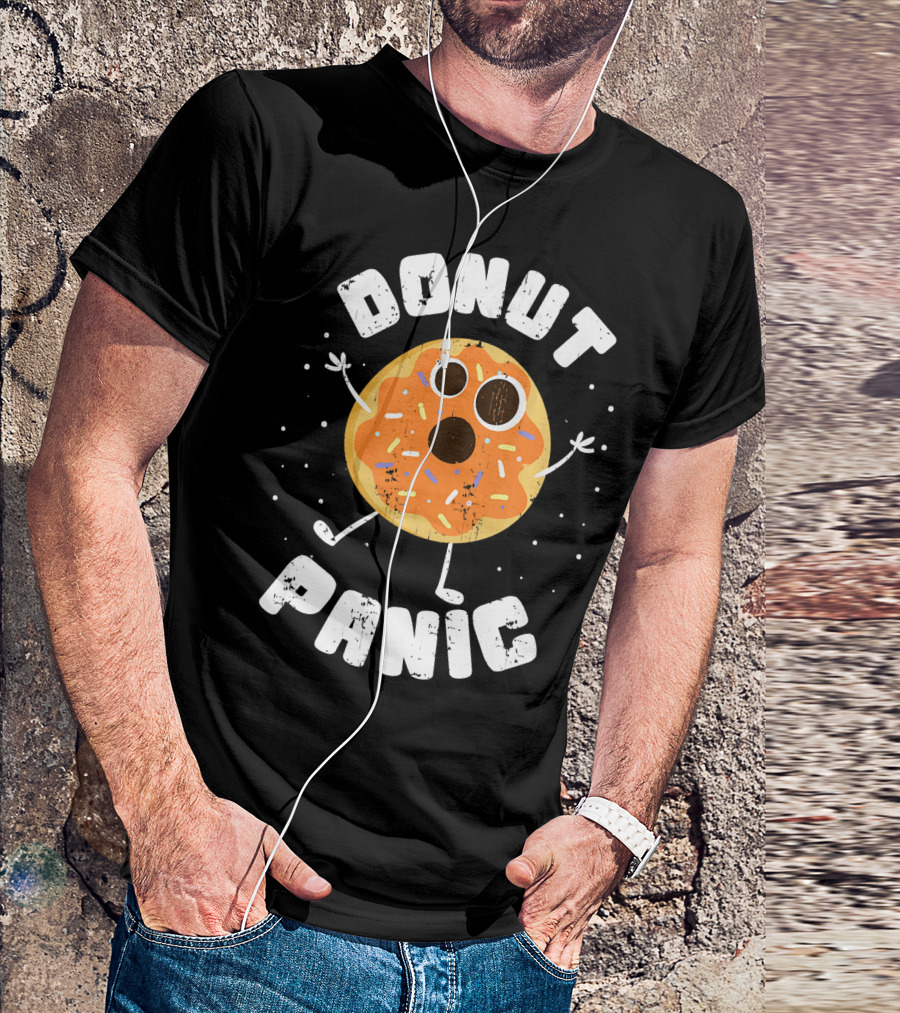 DONUT PANIC Funny Donut With Sprinkles And Eyes T-Shirt