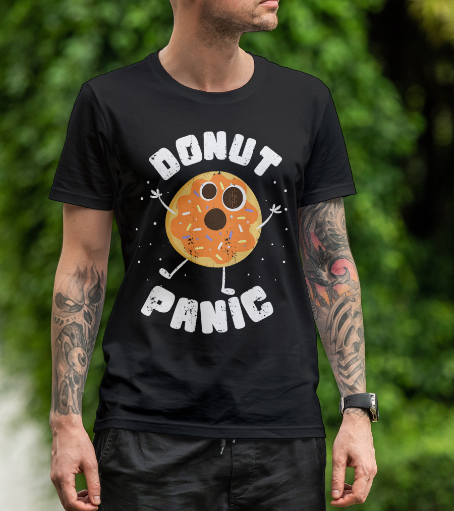 DONUT PANIC Funny Donut With Sprinkles And Eyes T-Shirt