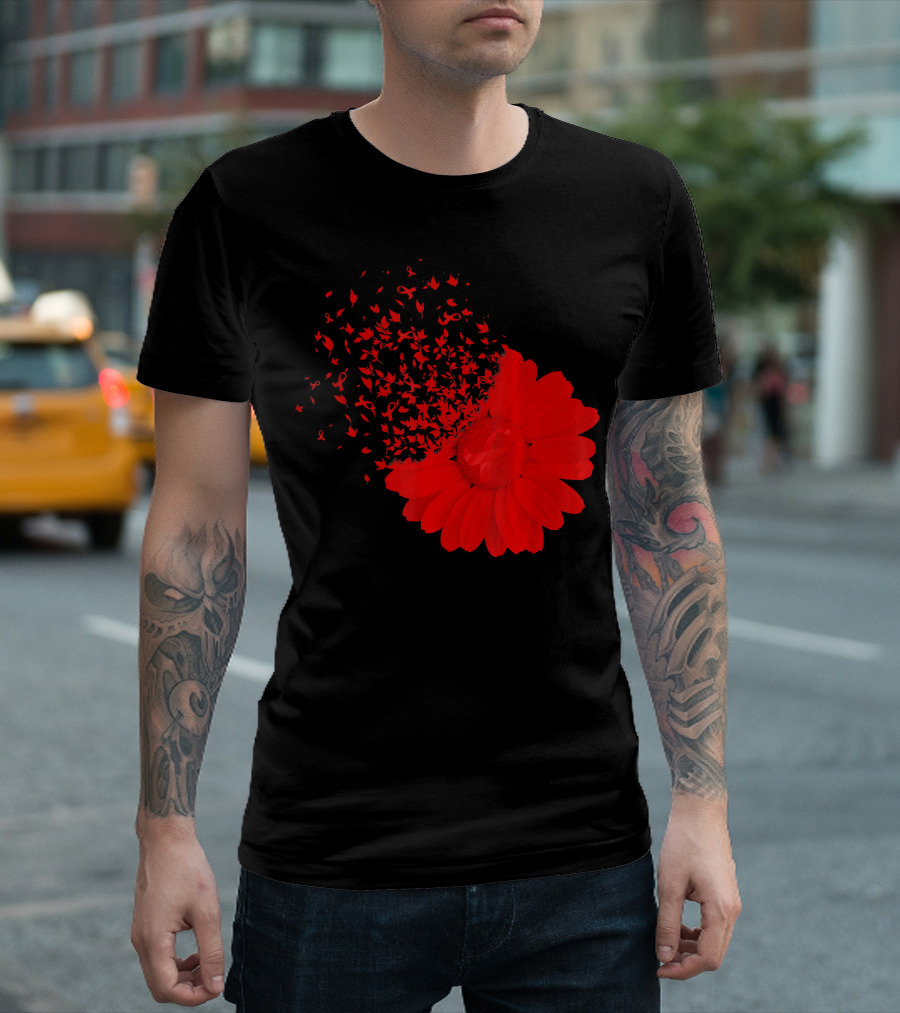 Red Ribbon Flowers AidsHiv Awareness Explosion T-Shirt