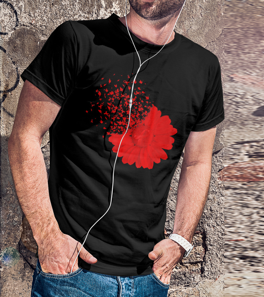 Red Ribbon Flowers AidsHiv Awareness Explosion T-Shirt