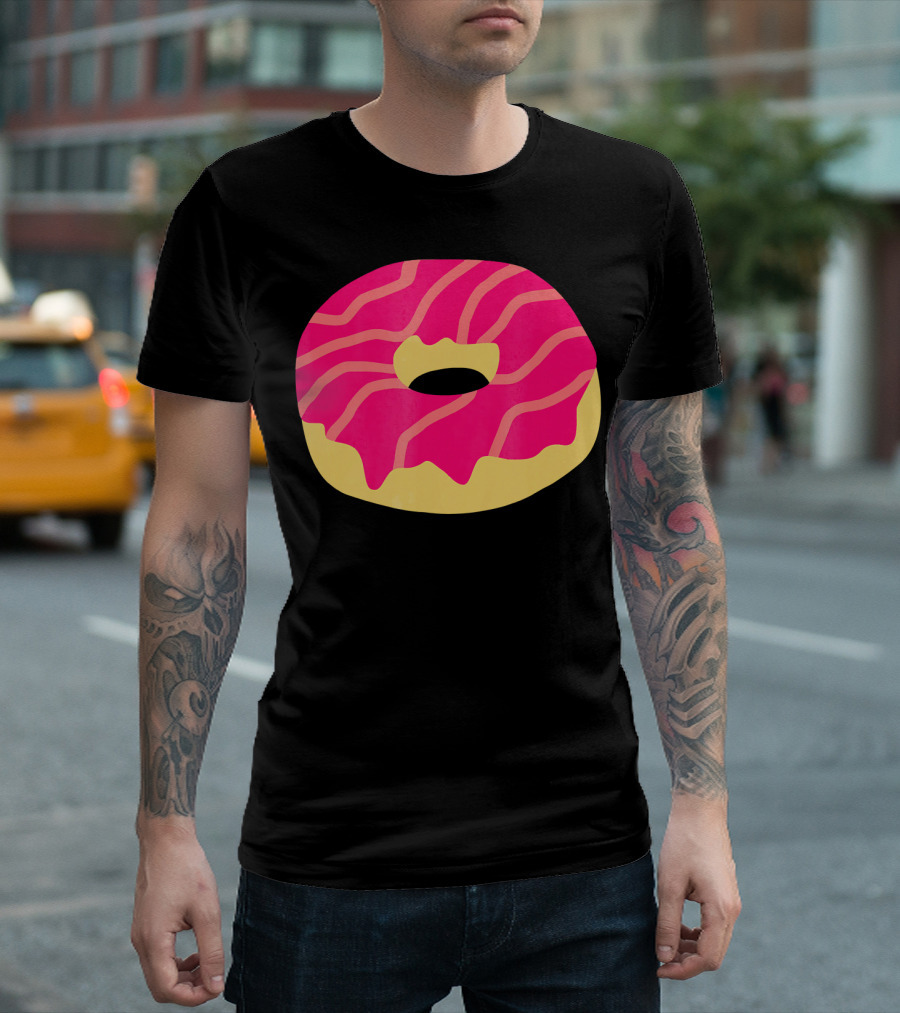 Donut with Pink Glaze and Vibrant Stripes T-Shirt