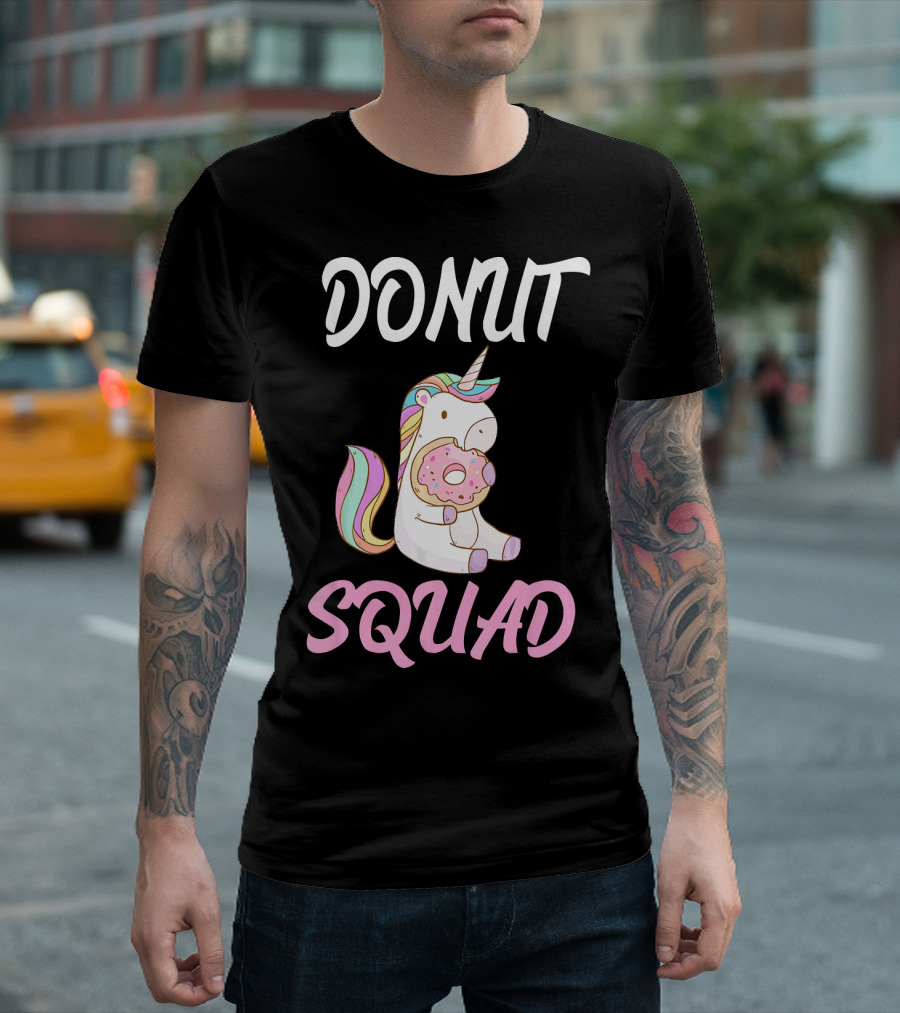 Donut Squad Unicorn Holding Donut with Cute Expression T-Shirt