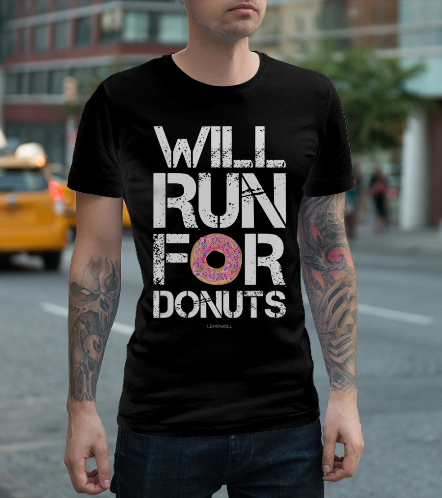 Will Run For Donuts Lumowell With Pink Frosted Doughnut T-Shirt