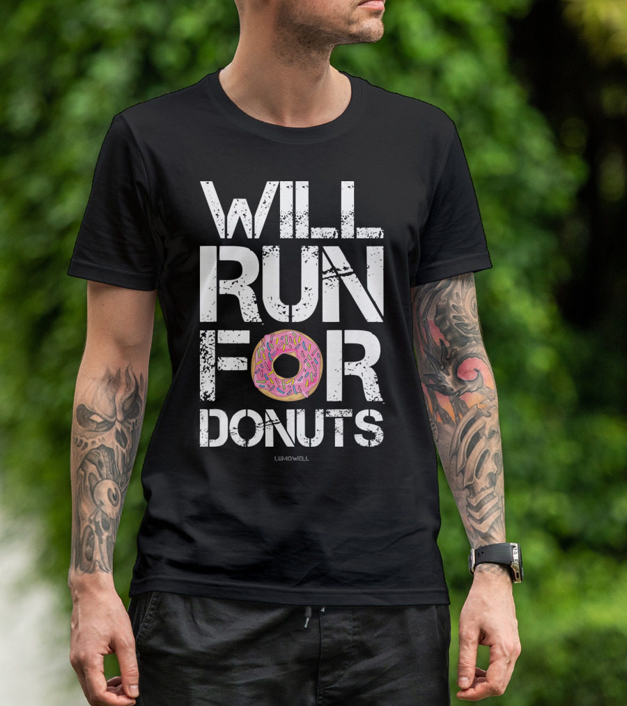 Will Run For Donuts Lumowell With Pink Frosted Doughnut T-Shirt