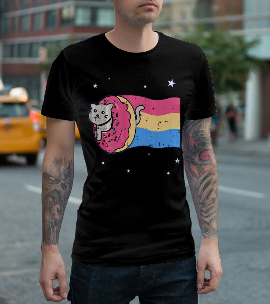 Donut Cat Nyan Rainbow Sprinkles Cute Doughnut Stars T-Shirt