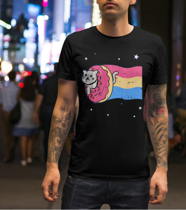 Donut Cat Nyan Rainbow Sprinkles Cute Doughnut Stars T-Shirt