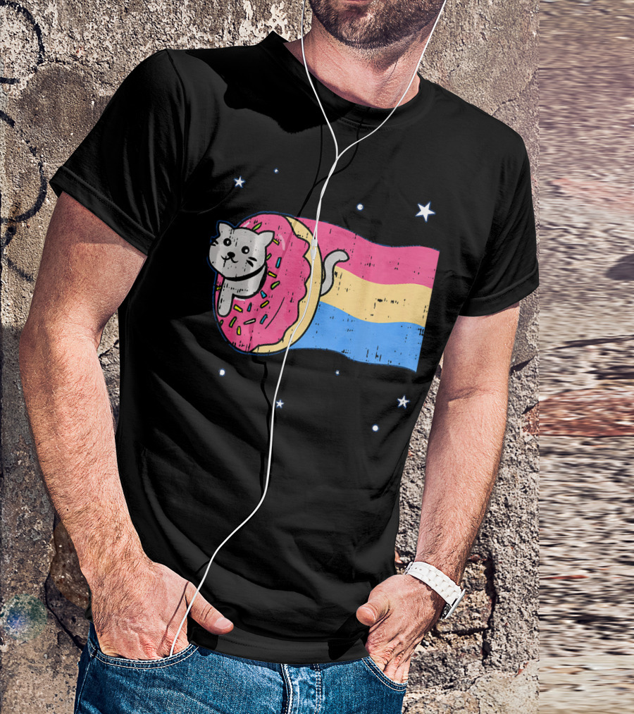 Donut Cat Nyan Rainbow Sprinkles Cute Doughnut Stars T-Shirt
