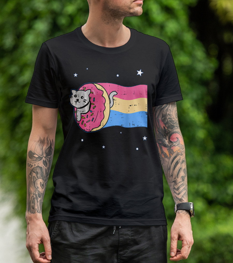 Donut Cat Nyan Rainbow Sprinkles Cute Doughnut Stars T-Shirt