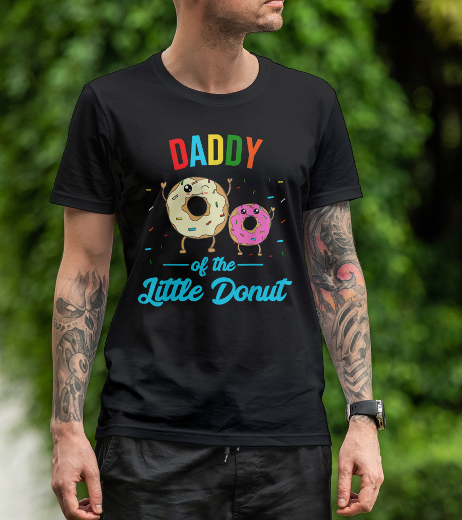 Mens Daddy Of The Little Donut Cute Colorful Sprinkles Character Duo T-Shirt