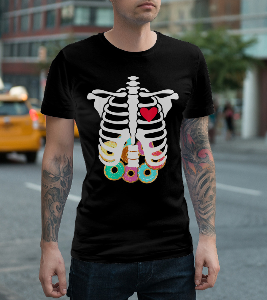 Rib Cage Skeleton X Ray Donuts Heart T-Shirt