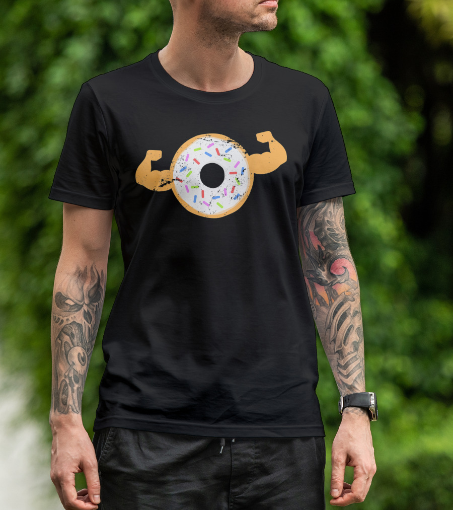 Mens Muscle Donut Flexing Funny Powerlifting T-Shirt