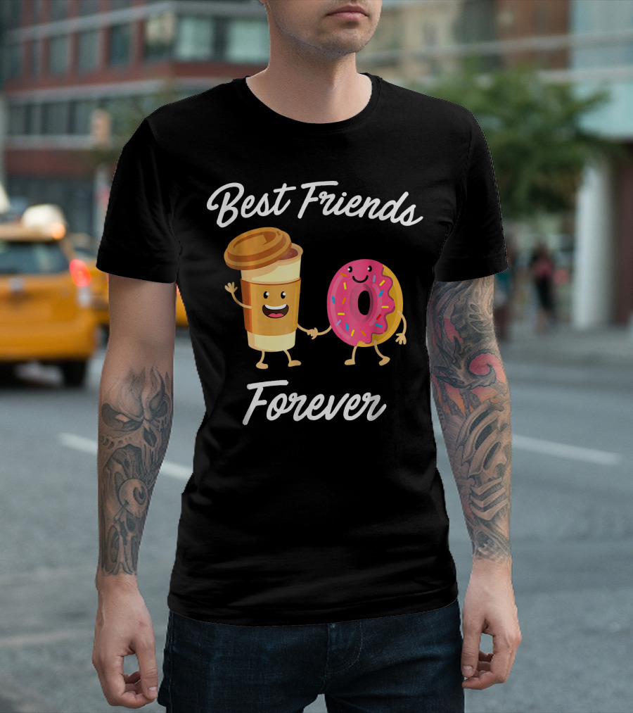 Best Friends Forever Coffee Donut Holding Hands T-Shirt