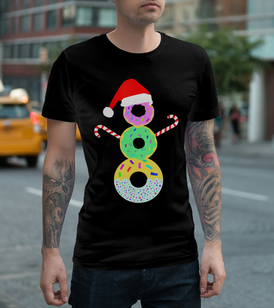 Snowman Donuts Doughnut Confections Christmas Candy Canes Santa Hat T-Shirt