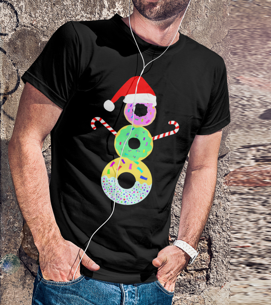 Snowman Donuts Doughnut Confections Christmas Candy Canes Santa Hat T-Shirt