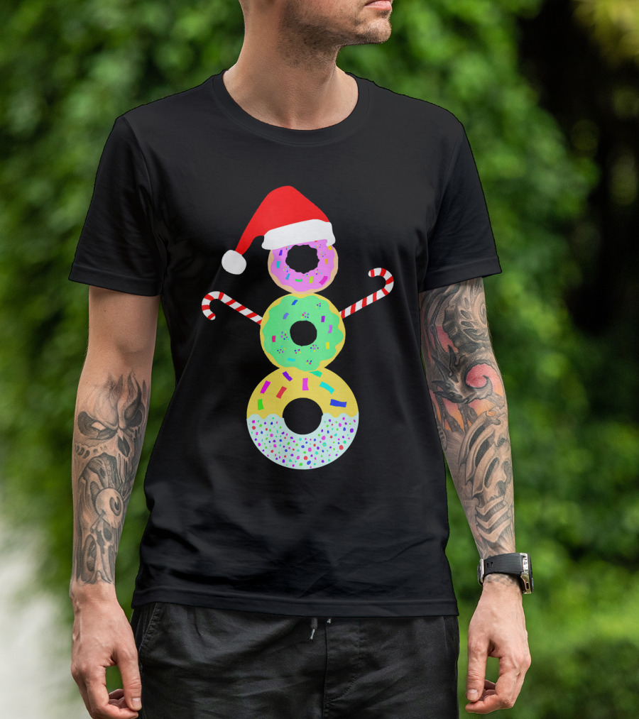 Snowman Donuts Doughnut Confections Christmas Candy Canes Santa Hat T-Shirt