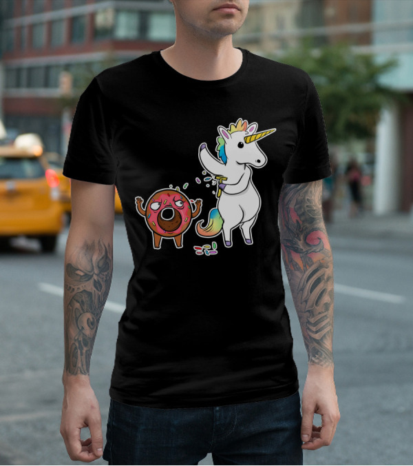 Funny Unicorn Shaving Angry Donut How Doug T-Shirt