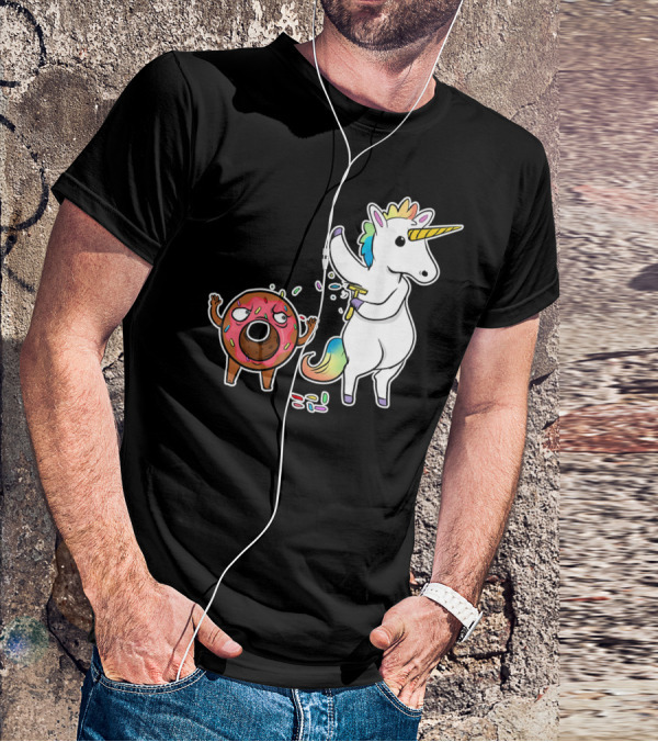 Funny Unicorn Shaving Angry Donut How Doug T-Shirt