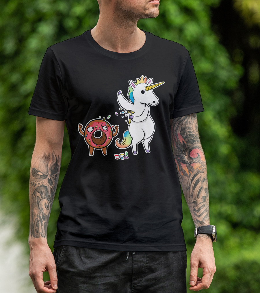 Funny Unicorn Shaving Angry Donut How Doug T-Shirt