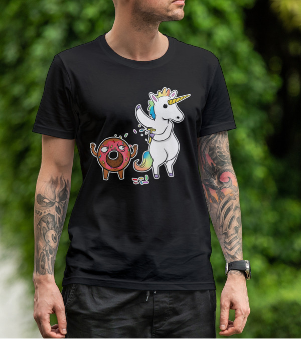 Funny Unicorn Shaving Angry Donut How Doug T-Shirt