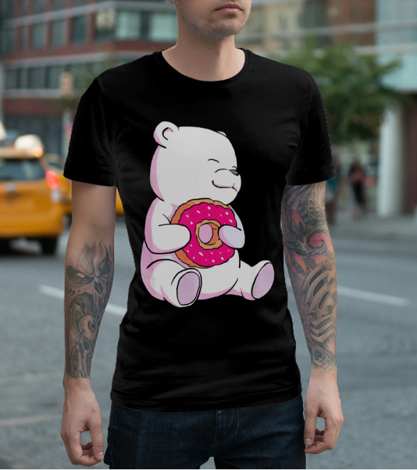 Polar Bear Holding Donut Animal Lover T-Shirt