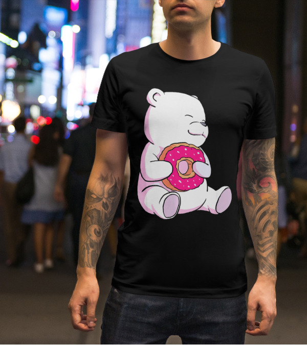 Polar Bear Holding Donut Animal Lover T-Shirt
