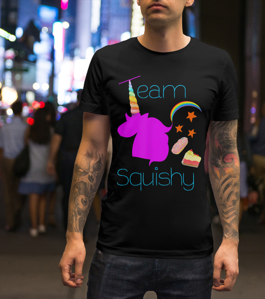 Team Squishy Forever Unicorn Rainbow Donut Cake Stars T-Shirt