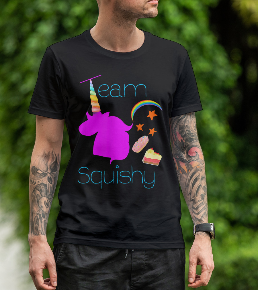 Team Squishy Forever Unicorn Rainbow Donut Cake Stars T-Shirt