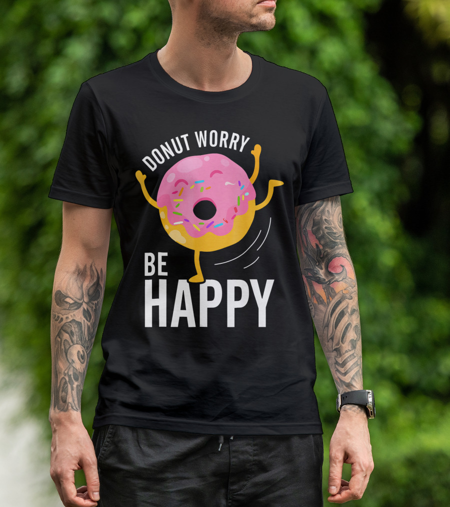 Donut Worry Be Happy Pink Sprinkled Dancing Donut T-Shirt