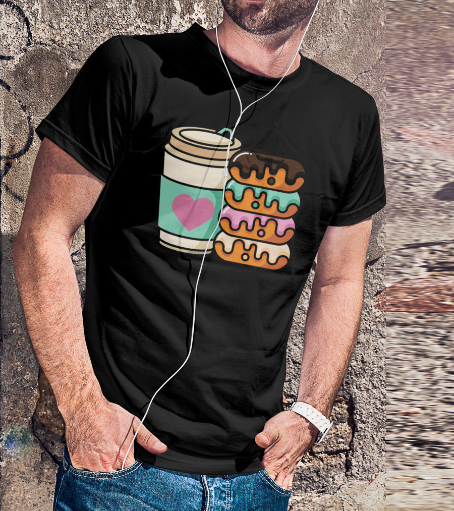 Coffee Donut Lover Heart Stack Doughnut T-Shirt