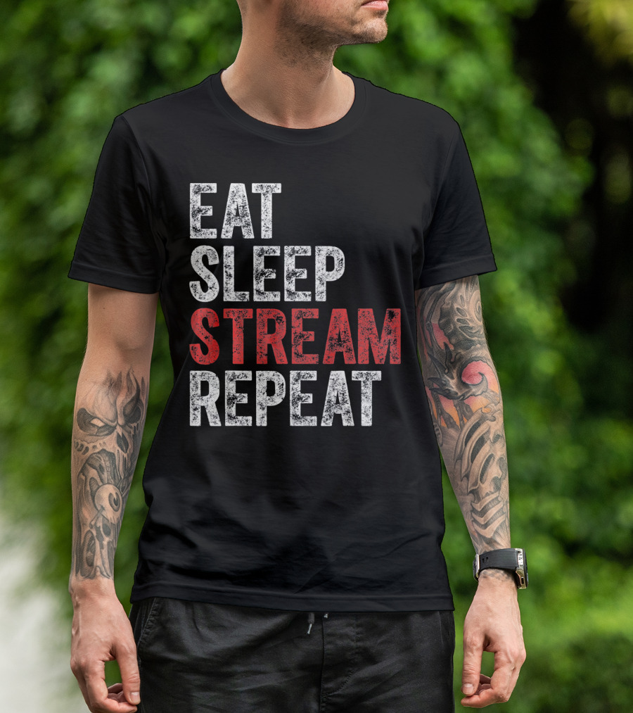 Eat Sleep Stream Repeat Bold Minimalist Gaming Lifestyle T-Shirt