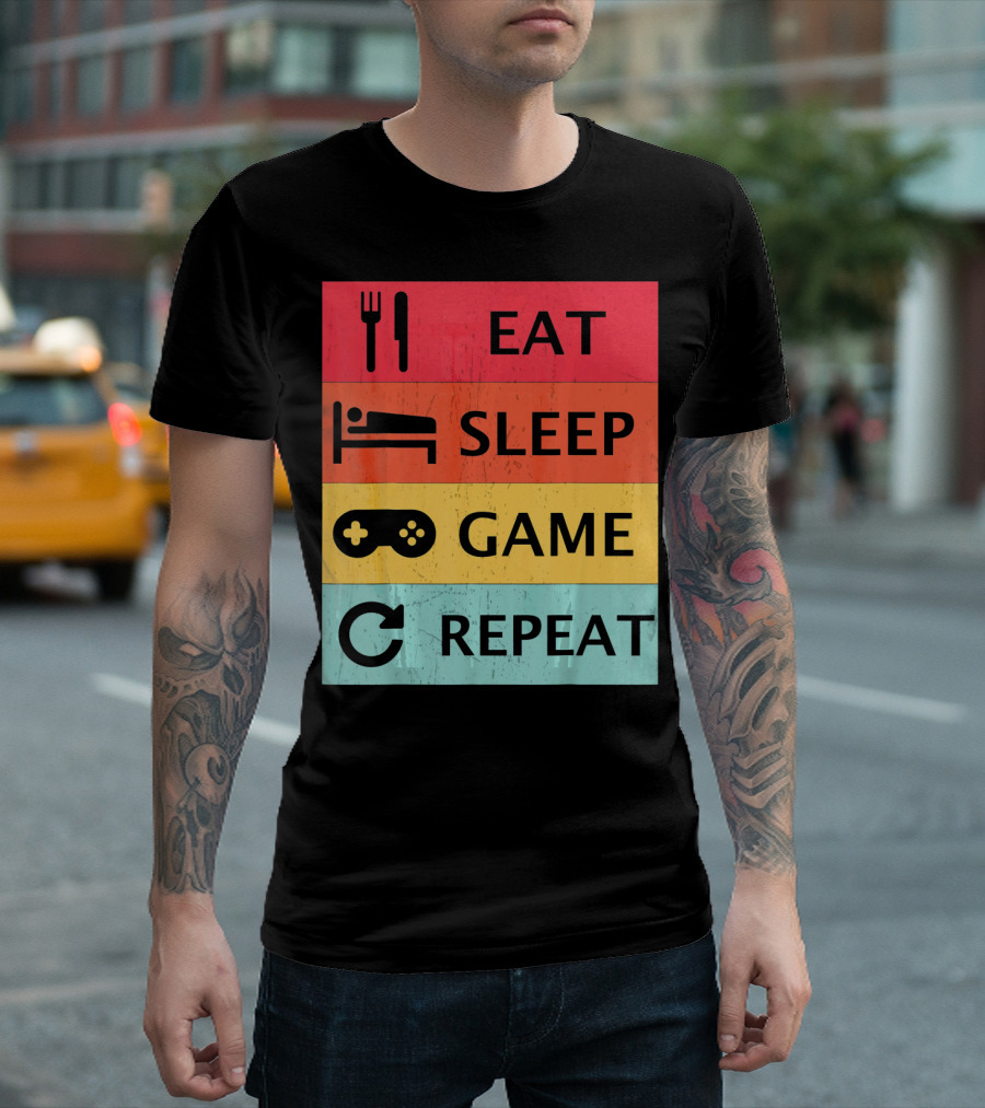 Eat Sleep Game Repeat Meme Retro Icons T-Shirt