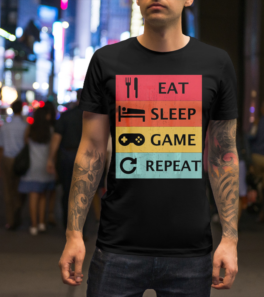 Eat Sleep Game Repeat Meme Retro Icons T-Shirt